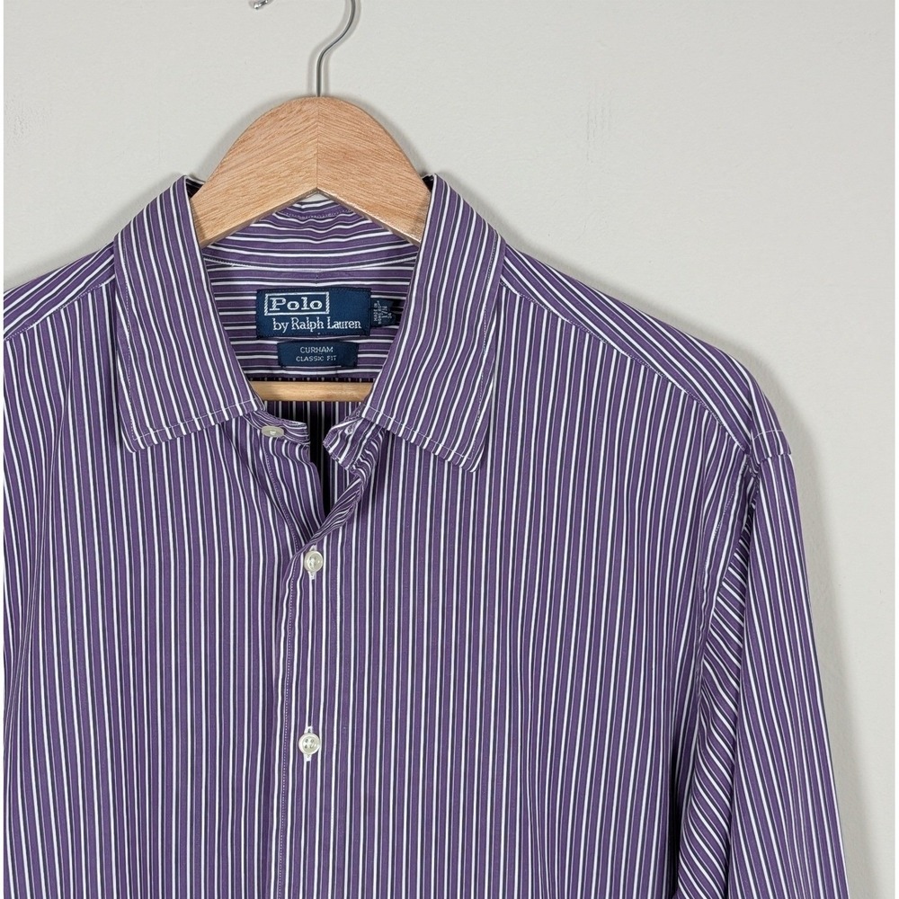 Polo Ralph Lauren Curham Classic Purple Stripe Cotton Shirt 17.5 34/35 Preppy